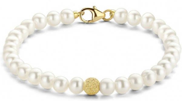 Diamond Point Geelgouden armband witte zoetwaterparel Riviè, ra