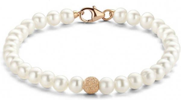 Diamond Point Rosé, gouden armband witte zoetwaterparel Riviè, ra