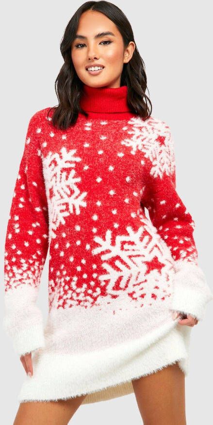 boohoo Gebreide Sneeuwvlokken Coltrui, Red