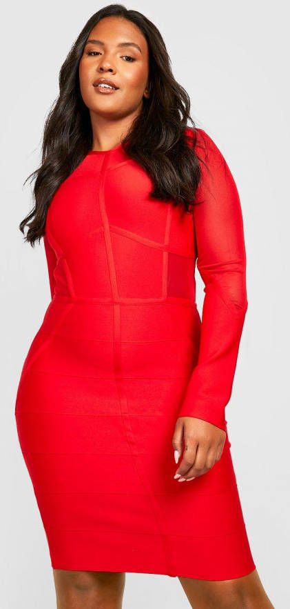 boohoo Plus Strakke Mini Jurk Met Panelen, Red