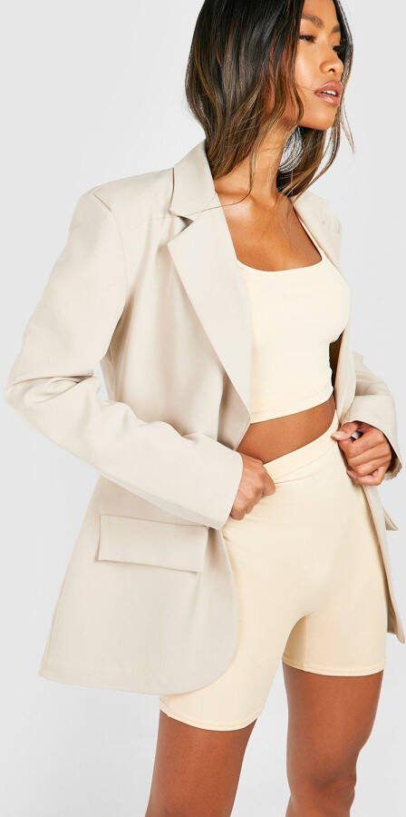 boohoo Premium Contour Crop Top, Sand