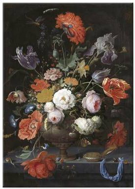 Art For the Home Canvas Stilleven met Bloemen en Horloge 70x100