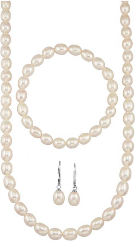 KLiNGEL 3 delige sieradenset met cultivé zoetwaterparels Wit