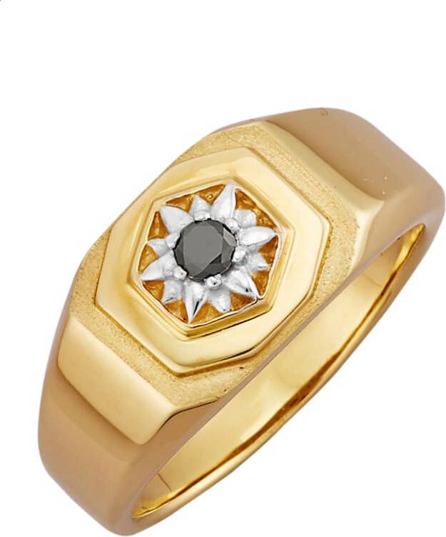 KLiNGEL Herenring met 1 zwarte briljant Goudkleur