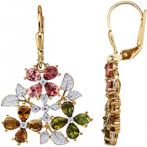 KLiNGEL Oorbellen Bloem met toermalijnen en wittopazen Multicolor