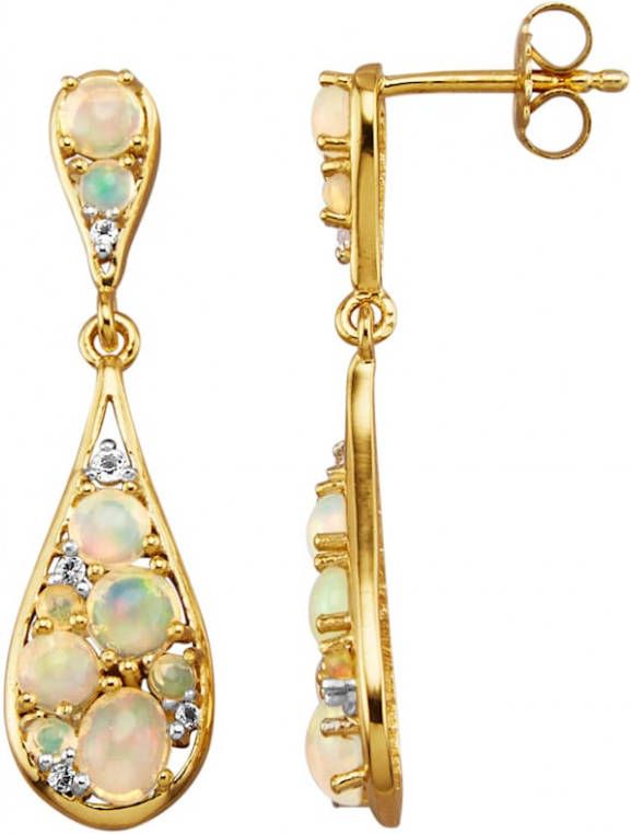 KLiNGEL Oorbellen met opalen en wittopazen Goudkleur