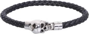 Leather black Skull bracelet , features a woven leather strap embellished with the brand iconic skull Alexander McQueen, Zwart, Heren