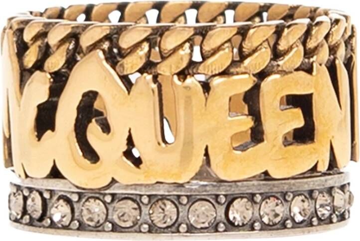 alexander mcqueen Ring met logo , Geel, Dames