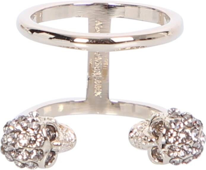 Twin Skull double ring in brass Alexander McQueen, Grijs, Dames