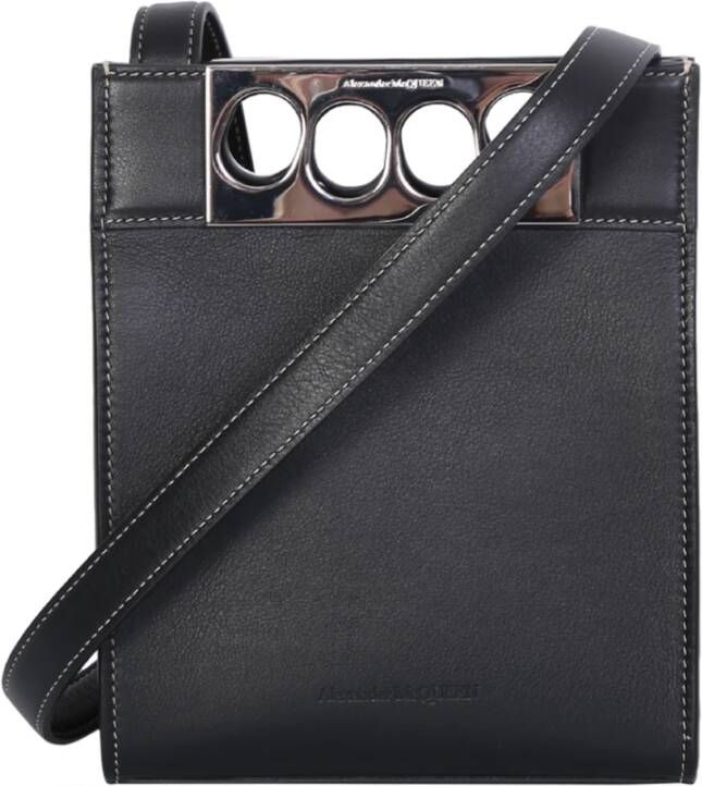 Mini Grip Tote bag in black calfskin with the emblematic metal ring handle Grip and logo at the base Alexander McQueen, Zwart, Heren