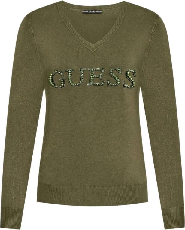 Guess V hals gebreide kleding , Groen, Dames