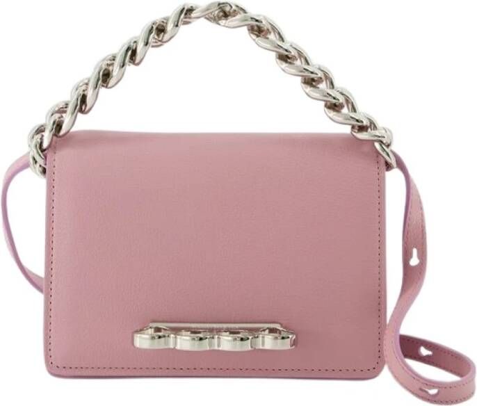 alexander mcqueen Vier ring mini kettingtas in roze leer , Roze, Dames