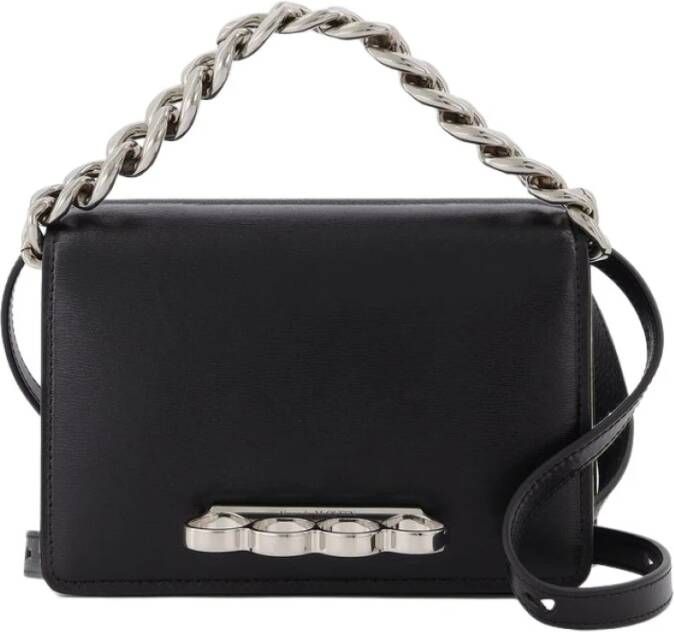 alexander mcqueen Vier ring mini tas in zwart leer , Zwart, Dames