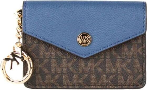 Michael Kors Kala Small Signature Leather Flap Key Ring Card Case(Dark Chambray), Blauw, Dames