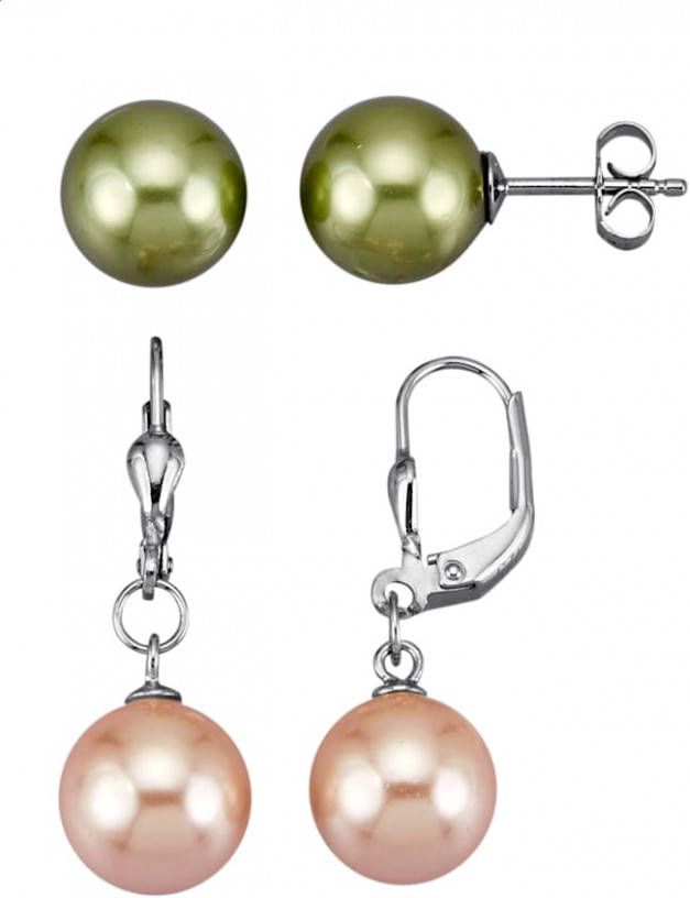 KLiNGEL 2 delige set oorbellen met schelpparels Zilverkleur