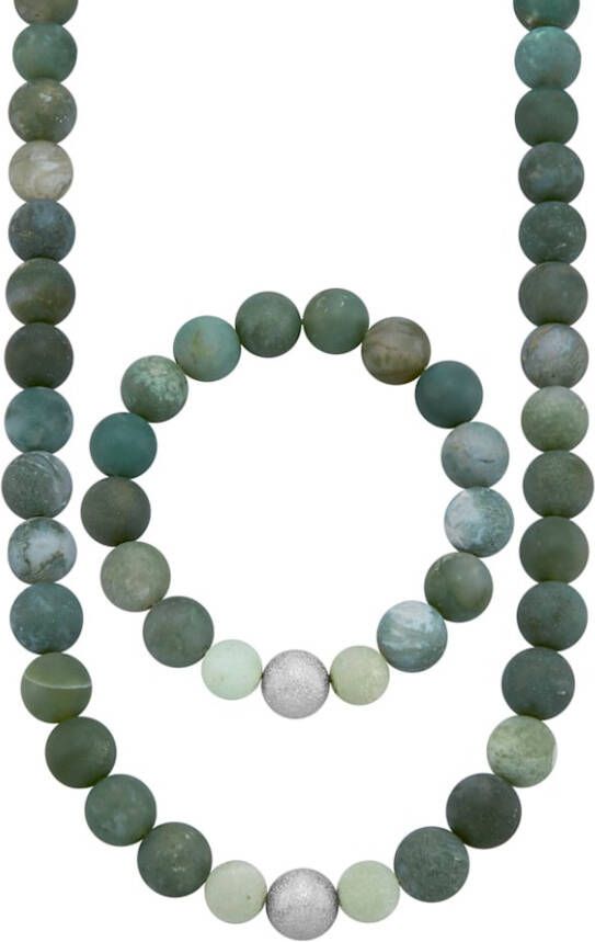 KLiNGEL 2 delige sieradenset met groene mosagaat en groene kwarts Groen