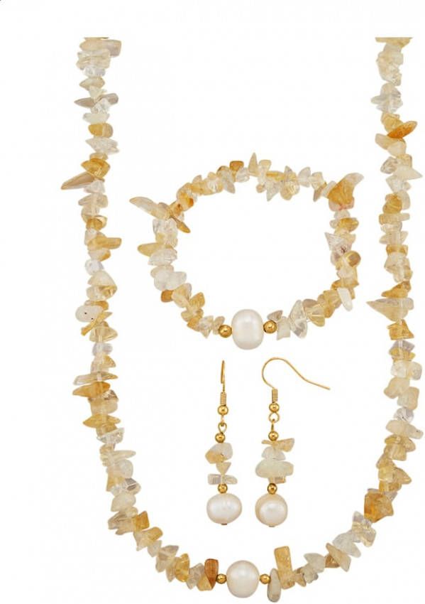 KLiNGEL 3 delige sieradenset met citrien Geel