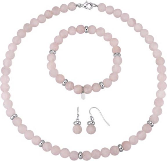 KLiNGEL 3 delige sieradenset met rozenkwarts Zilverkleur