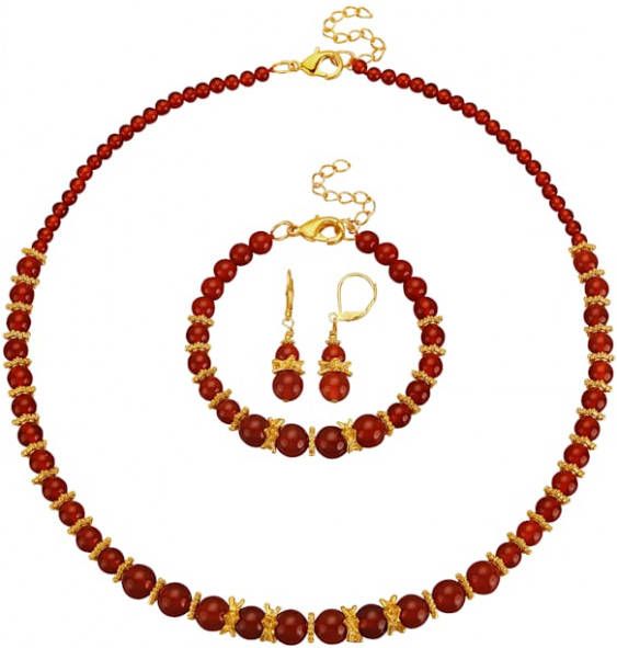 KLiNGEL 3 delige sieradenset van agaatkralen(beh.) Goudkleur