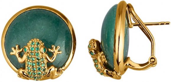 KLiNGEL Clipoorstekers Kikker met aventurijn cabochons Goudkleur