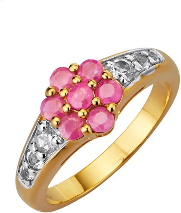 KLiNGEL Damesring met Birma robijn en wittopaas, van echt zilver Goudkleur