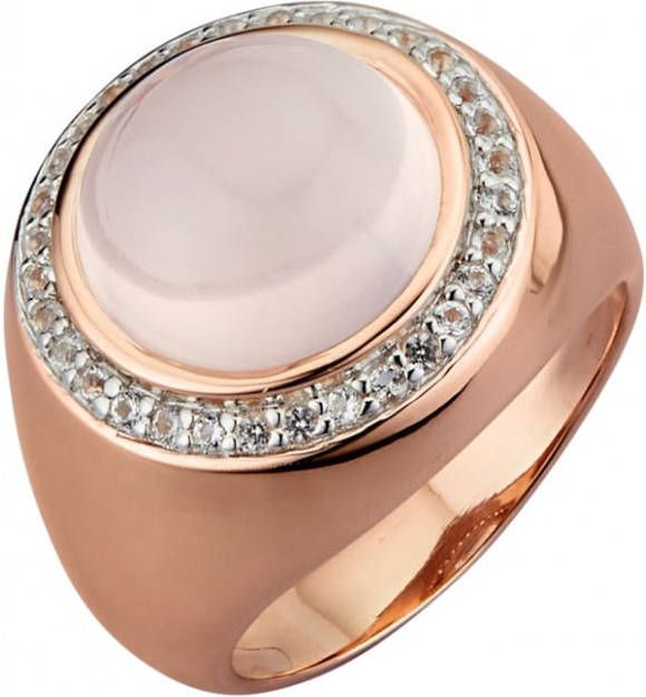 KLiNGEL Damesring met rozenkwarts en witte topazen Roze