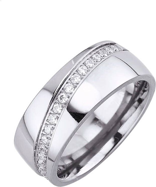 KLiNGEL Damesring met synth. zirkonia's Titanium