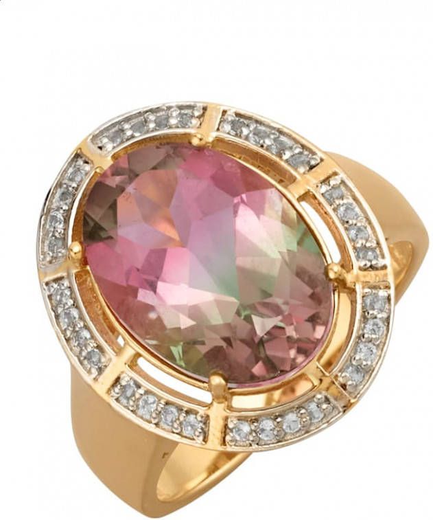MONA Damesring met watermeloenkwarts en wittopazen Roze