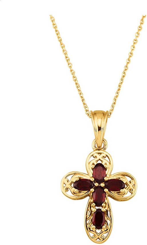 KLiNGEL Hanger met ketting met granaat, van echt zilver Goudkleur