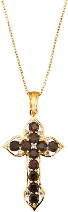 KLiNGEL Hanger met ketting met rookkwarts en wittopaas Bruin
