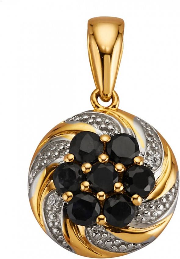 KLiNGEL Hanger met zwarte saffieren(beh.)en witte synth. zirkonia's Goudkleur