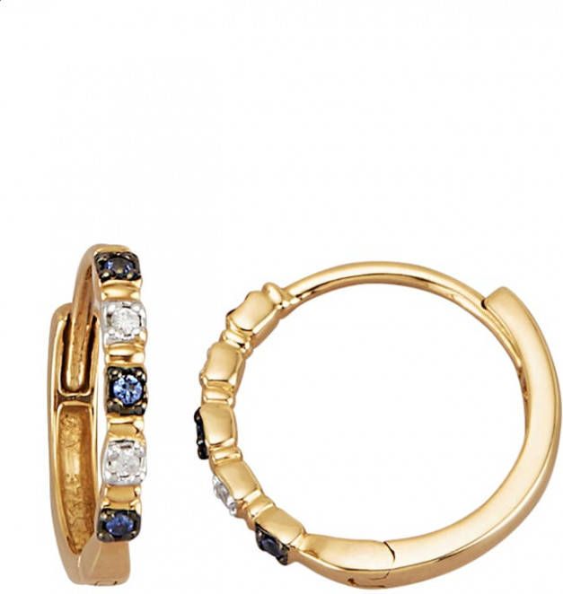 WENZ Klapcreolen met diamanten en saffieren Geelgoudkleur