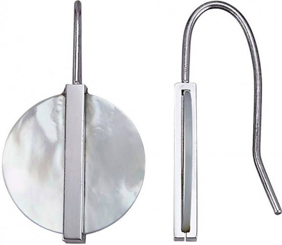 KLiNGEL Oorbellen met 2 inzetten van wit parelmoer Zilverkleur