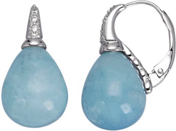 KLiNGEL Oorbellen met aquamarijn en synth. zirkonia's Zilverkleur