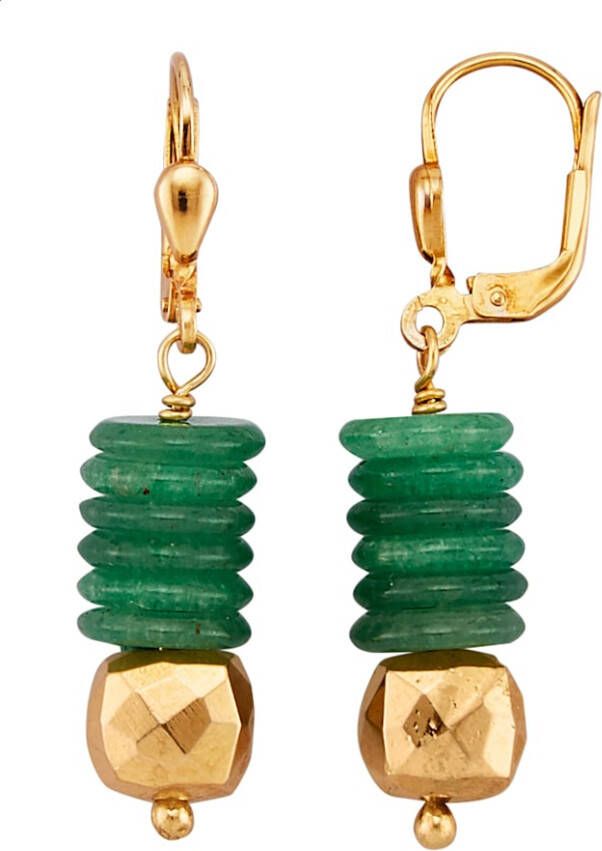 KLiNGEL Oorbellen met aventurijn en pyriet Groen