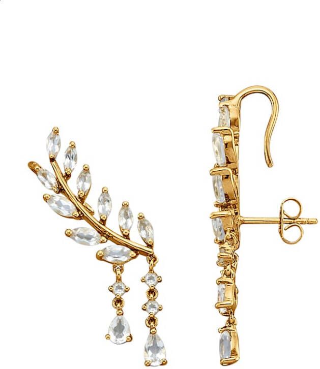 KLiNGEL Oorbellen met bergkristallen, van echt zilver Geelgoudkleur