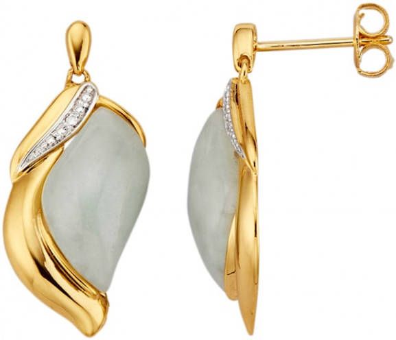 KLiNGEL Oorbellen met diamanten en jade, van echt zilver Bicolor