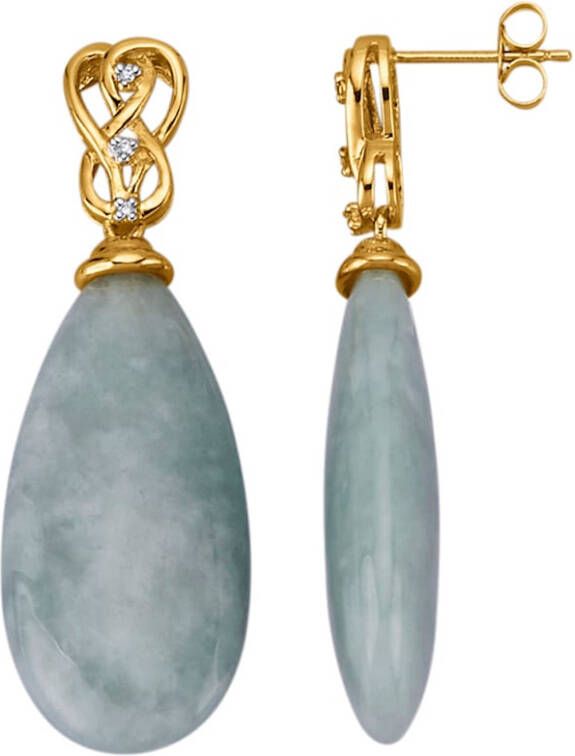 KLiNGEL Oorbellen met jade en synth. zirkonia Goudkleur
