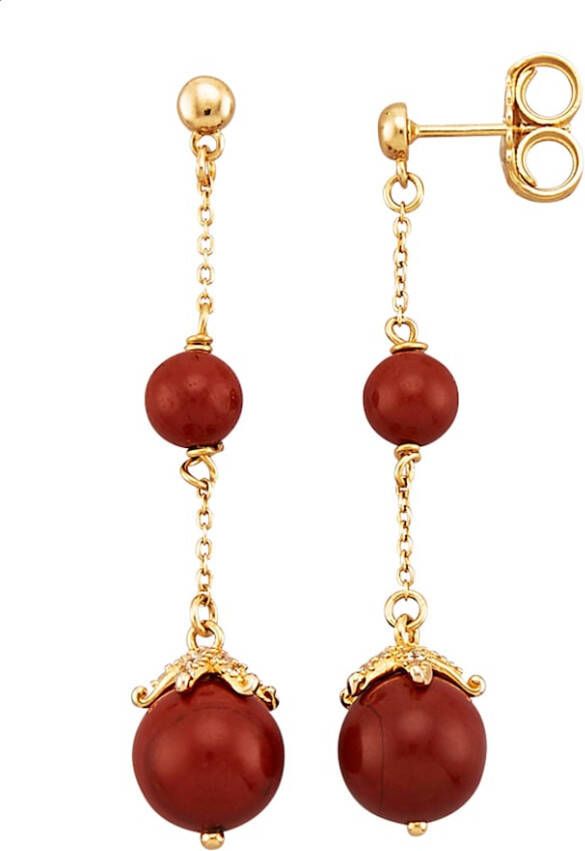 KLiNGEL Oorbellen met jaspis bolletjes Goudkleur