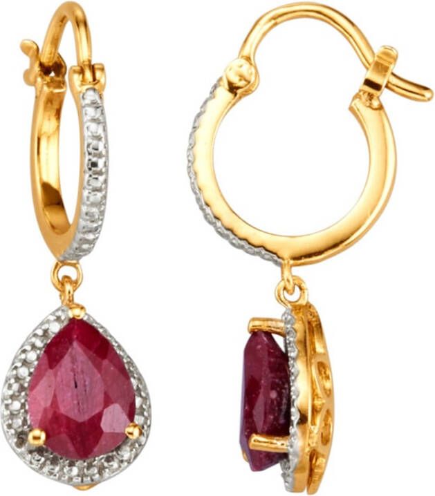 KLiNGEL Oorbellen met robijn met robijn, echt zilver Goudkleur