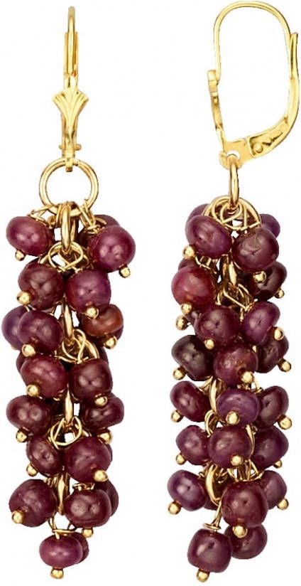 KLiNGEL Oorbellen met robijn, van echt zilver Goudkleur