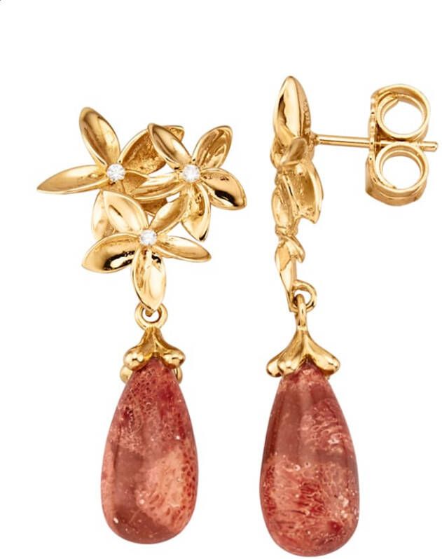 KLiNGEL Oorbellen met schuimkoraal en zirkonia Rood