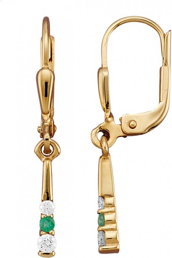 KLiNGEL Oorbellen met smaragden en 2 synth. zirkonia's Groen