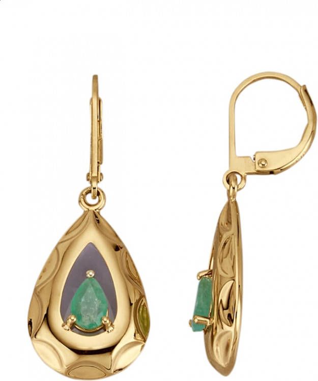 KLiNGEL Oorbellen met smaragden Goudkleur