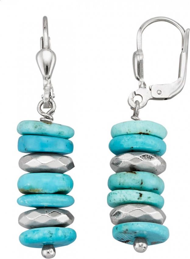 KLiNGEL Oorbellen met turkoois en hematiet Zilverkleur