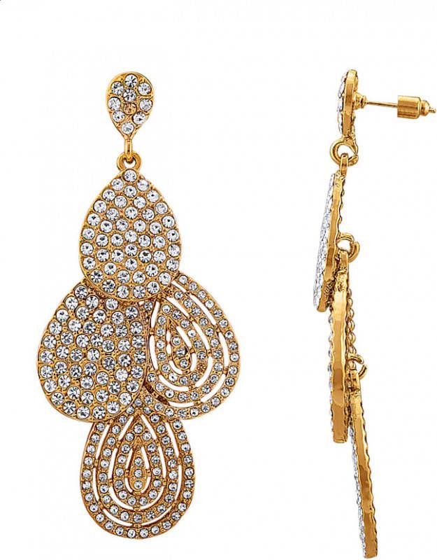 KLiNGEL Oorbellen met witte glasstenen Geelgoudkleur