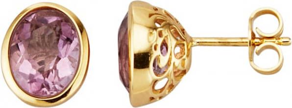 KLiNGEL Oorstekers met 2 pinkkleurige fluorieten Goudkleur