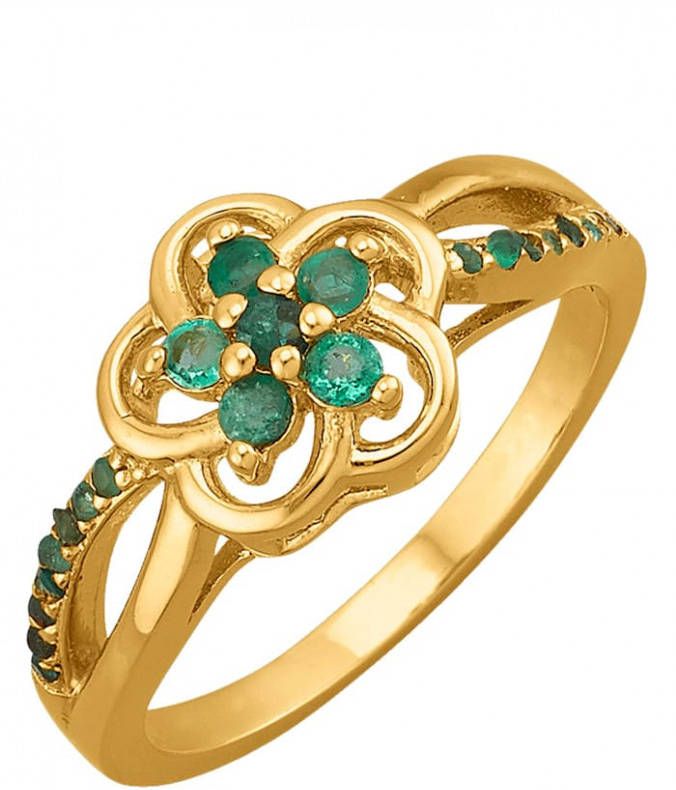 MONA Ring Bloem met smaragden Groen