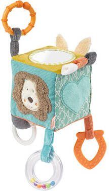 Fehn Grijpspeeltje Activity kubus Funky Friends met ring ter bevestiging aan kinderwagen, babyzitje of bed