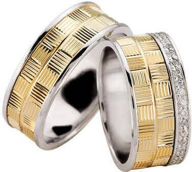 Christian Bicolor diamanten trouwringen geribbeld